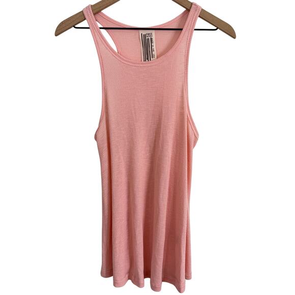 Free People Light Pink Ribbed Tank Top  Size Small Made in USA - Picture 1 of 4